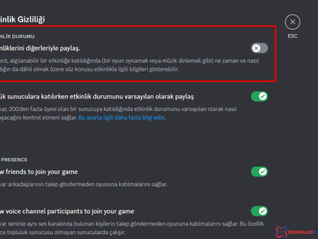 Discord oyun etkinliği kapatma nasıl yapılır?