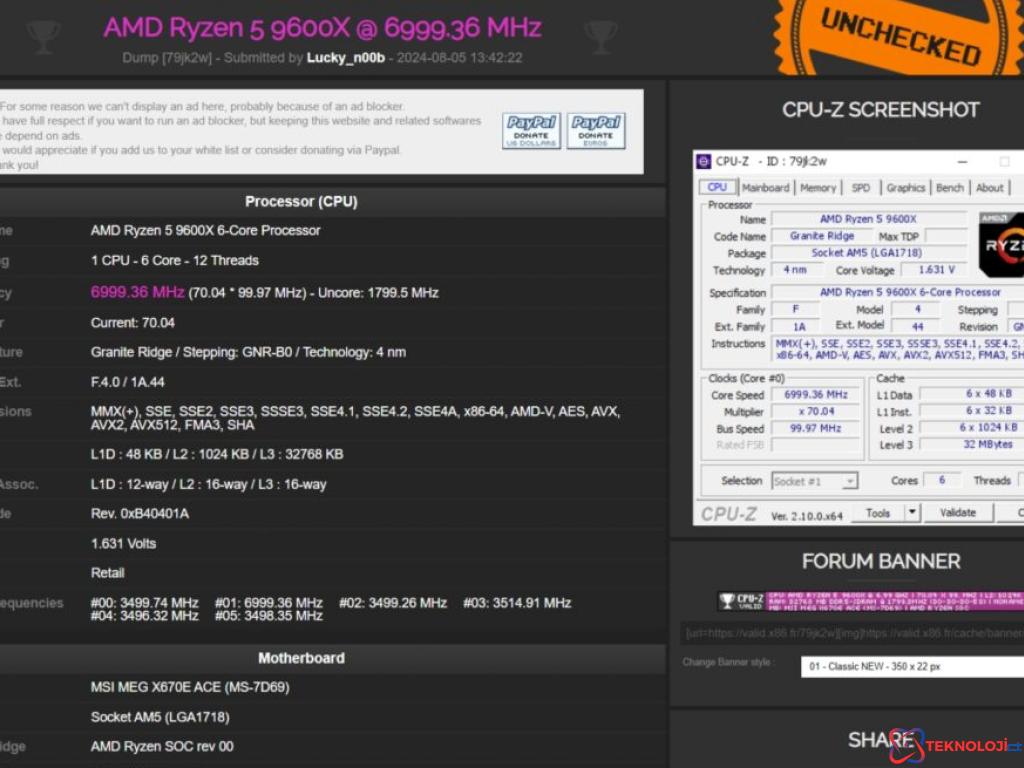 AMD Ryzen R5 9600X Lansmanında 7 GHz'e Ulaşıldı!