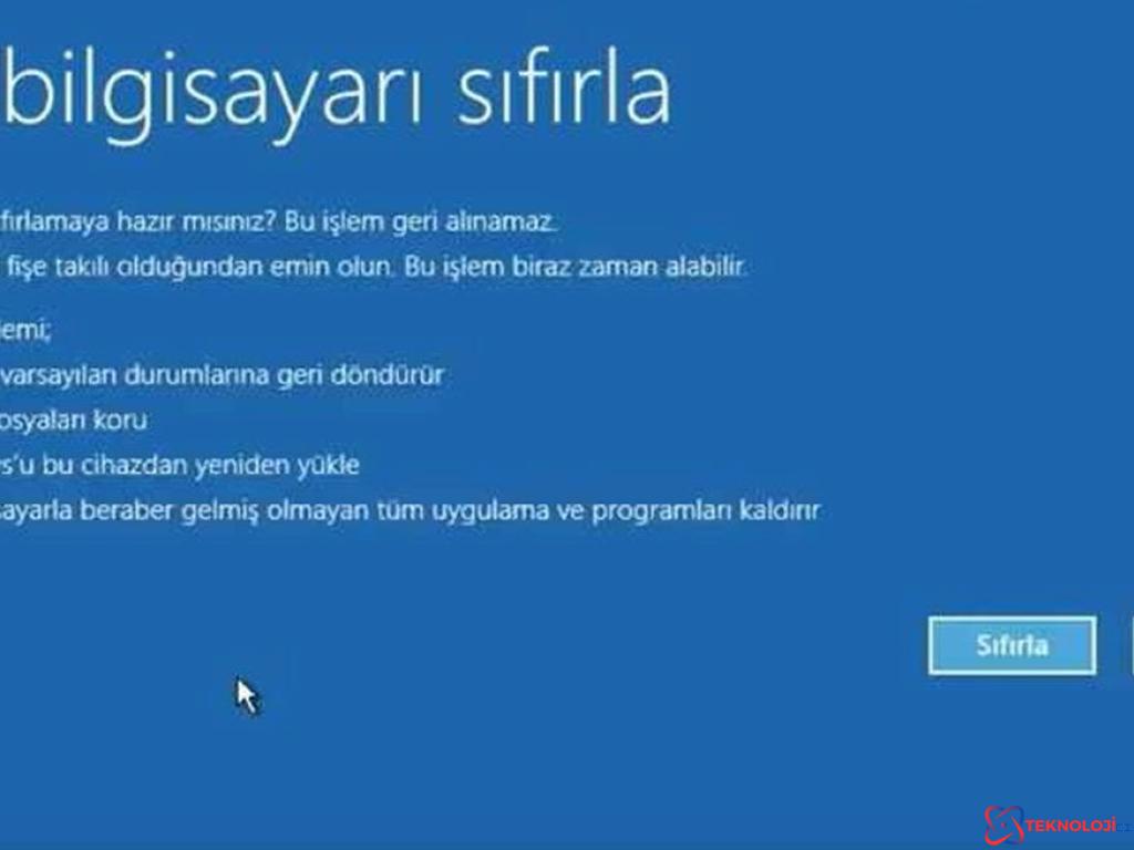 Windows 10 Bilgisayara Format Atma