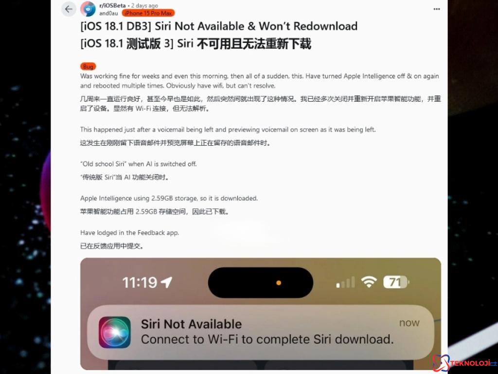 iOS 18.1 Beta Güncellemesiyle Siri Sorunu