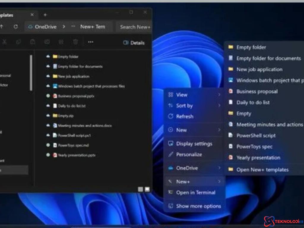 Yeni+: Özelleştirilmiş Dosya ve Klasör Şablonları