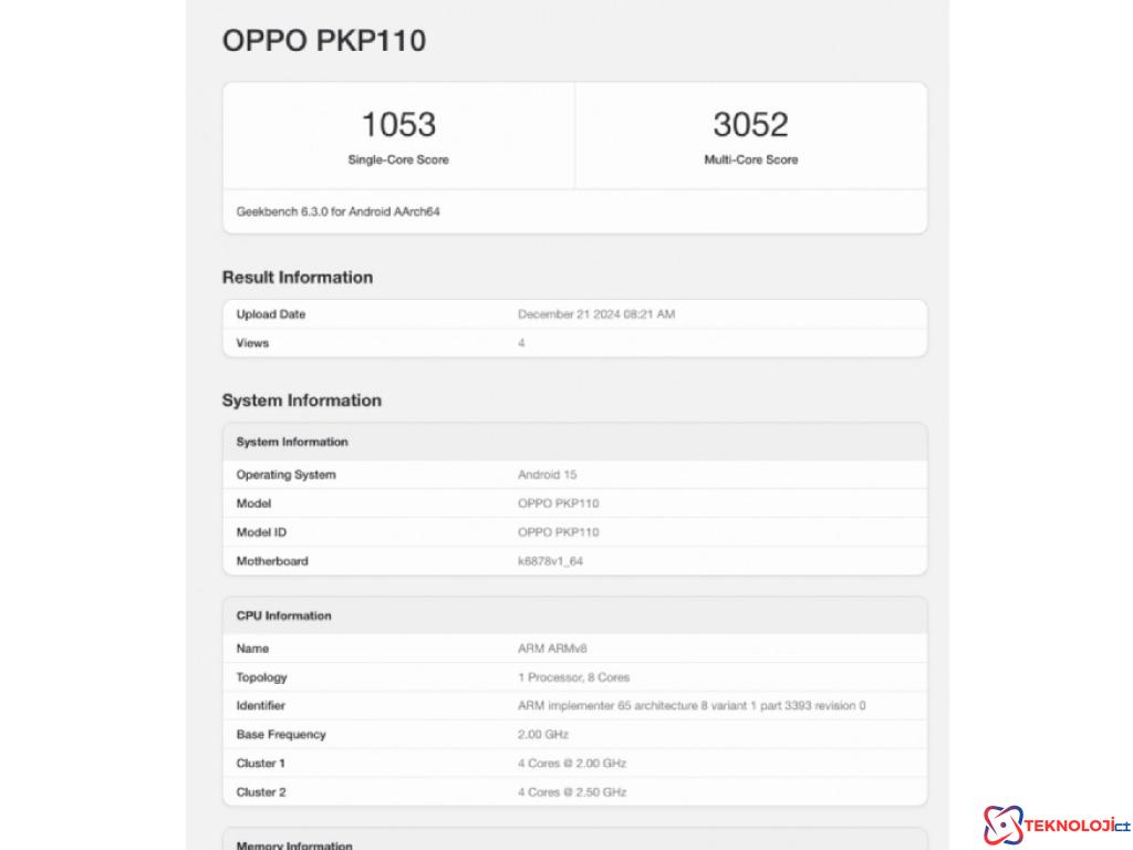 OPPO A5 Pro Geekbench Test Sonuçları