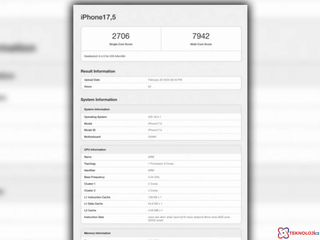 iPhone 16e Geekbench Veri Tabanında!