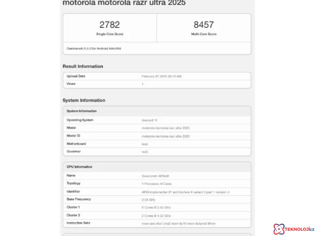 Motorola Razr Ultra 2025 Geekbench’te Göz Kamaştırıyor!